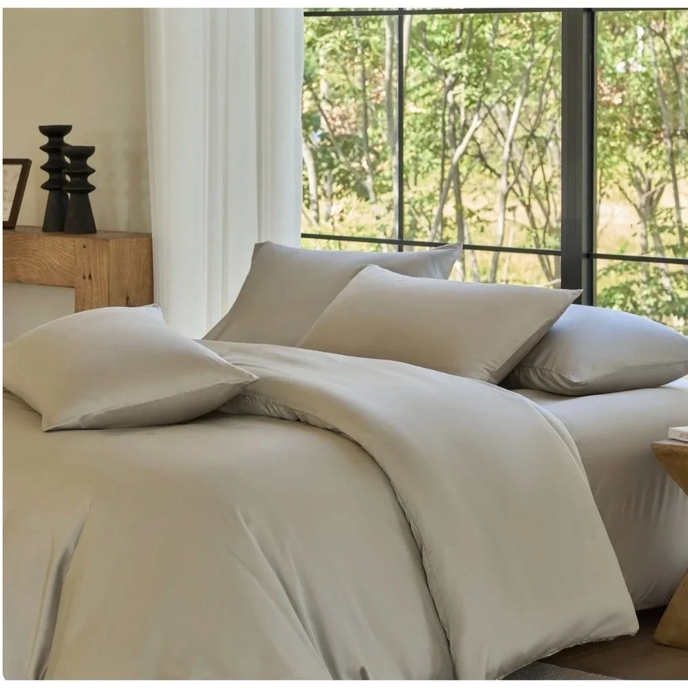 DOZ Sijo Queen Bamboo Duvet Cover 2 Shams‎ Sand Organic Luxury Sateen Unused